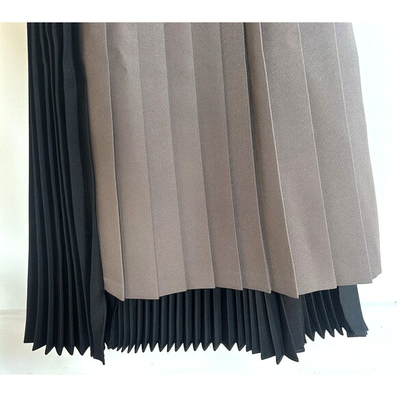UNITED TOKYO Long Asymmetric Pleated Skirt Black/Brown Color Comb Sz 1/US 4-6 - Picture 7 of 13
